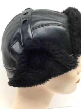 Blue Leather Trapper Hat with Faux Fur Trim - Men